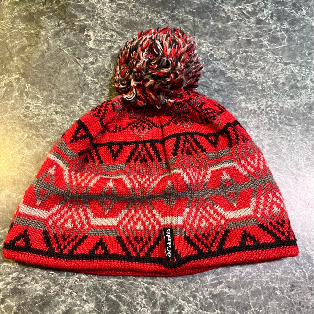 Columbia Women’s Red and Gray Patterned Beanie
